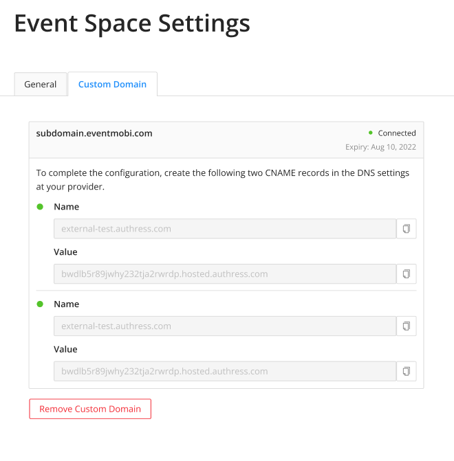 Event Space Settings
