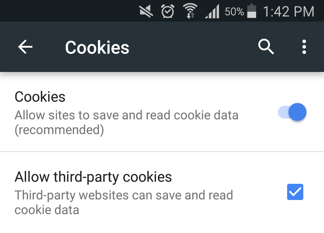 Файлы cookie андроид. Third Party cookies Chrome где.